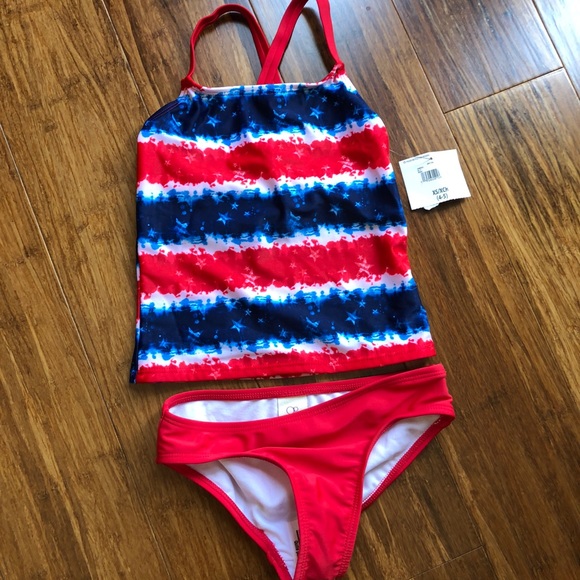 red white and blue tankini swimsuit